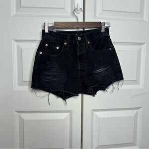 Levi’s 501 Black Distressed Cutoff Shorts High Rise Raw Hem
Size 24